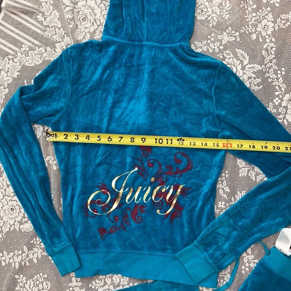 Vintage JUICY COUTURE Y2K TEAL BLUE VELOUR TRACKSUIT MATCHING SET - Picture 7 of 11
